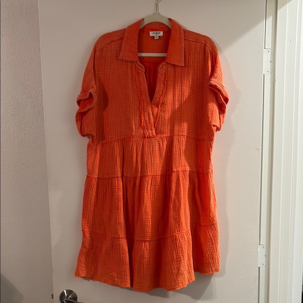 Orange Gauze Tiered Short Dress